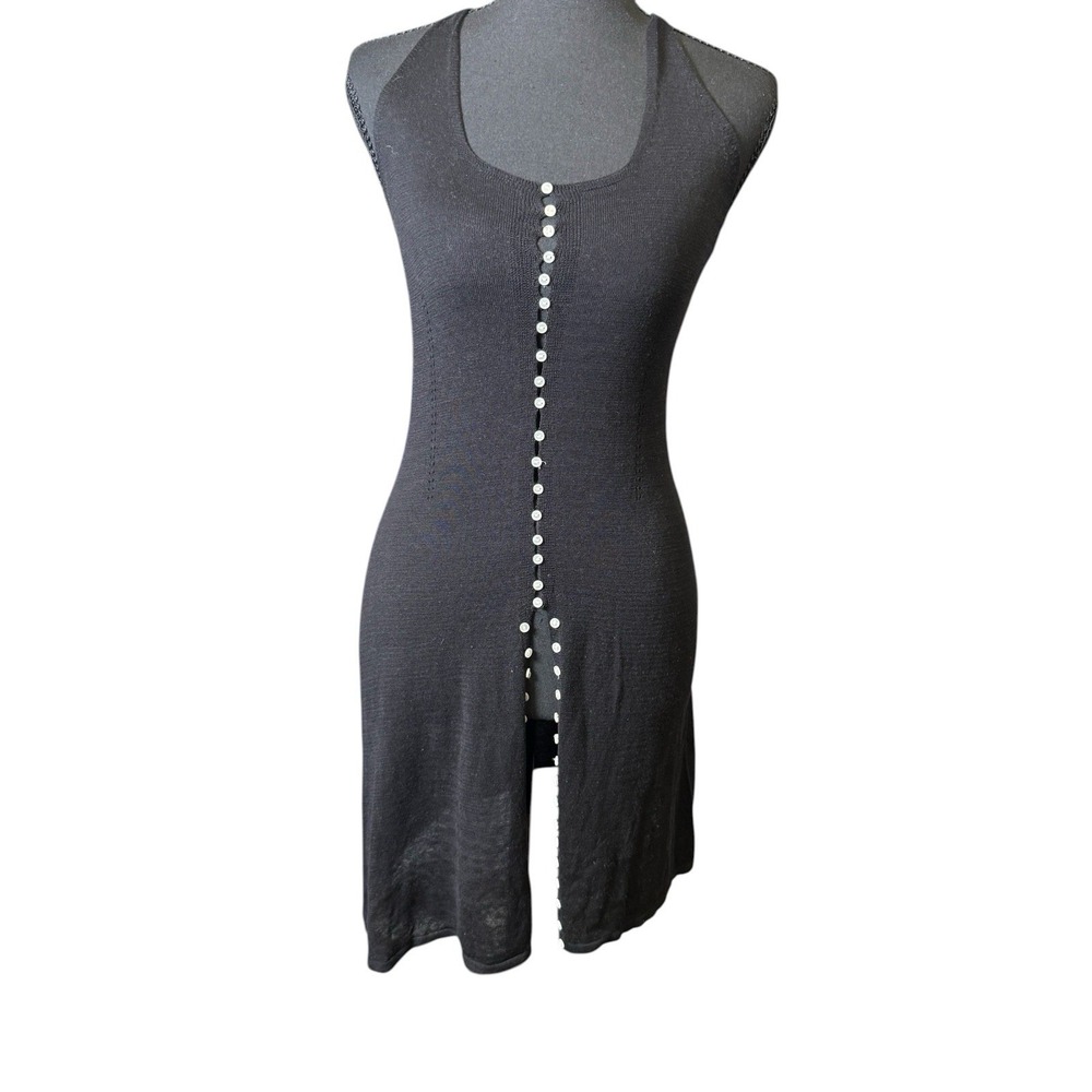 Yuka Tunic Top Women T2 Black Excellent Silk Knit‎ Halter Button Front Racerback